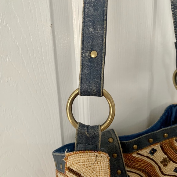 Christiana Beaded Blue/Ivory/Brown Shoulder Bag - Picture 10 of 16